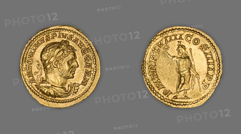 Aureus (Coin) Portraying Emperor Caracalla, 216, issued by Caracalla, Roman, minted in Rome, Rome, Gold, Diam. 2 cm, 6.62 g