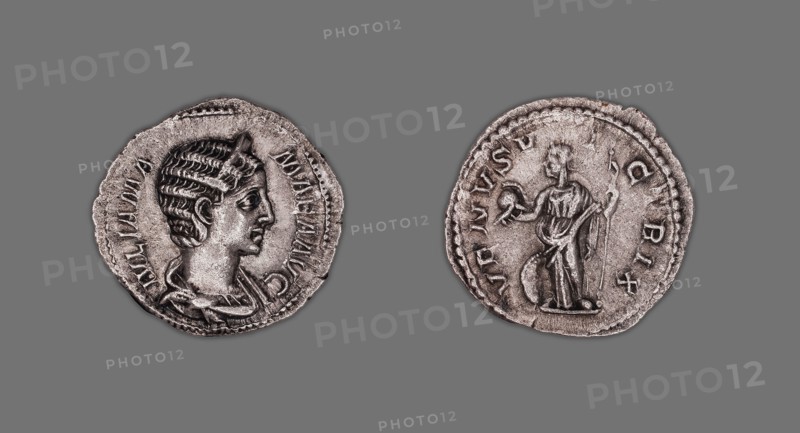 Denarius (Coin) Portraying Julia Mamaea, AD 231/35, issued by Severus Alexander, Roman, minted in Antioch, Syria, Rome, Silver, Diam. 1.9 cm, 3.07 g