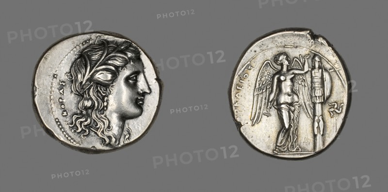 Tetradrachm (Coin) Depicting the Goddess Persephone, 310/307 BC, Greek, minted in Syracuse, Sicily, Syracuse, Silver, Diam. 2.8 cm, 17.02 g