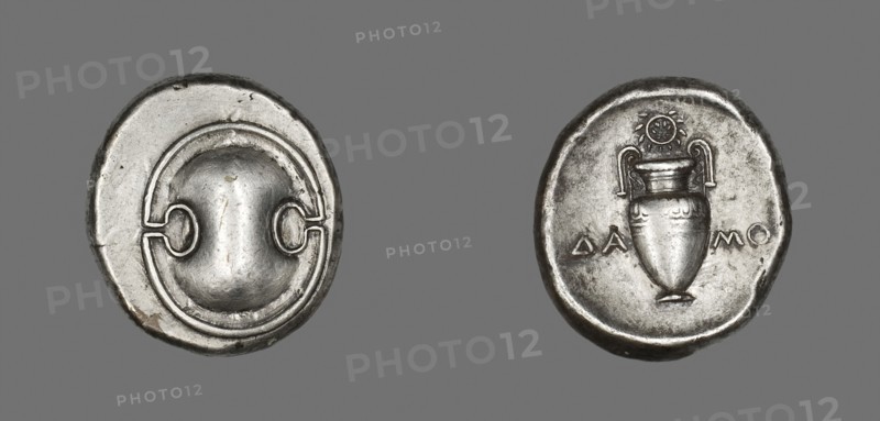 Stater (Coin) Depicting a Shield, 379/338 BC, Greek, minted in Thebes, Thebes, Silver, Diam. 2.5 cm, 12.21 g
