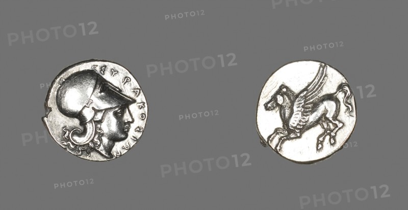 Stater (Coin) Depicting the Goddess Athena, 345/317 BC, Greek, minted in Syracuse, Sicily, Syracuse, Silver, Diam. 2 cm, 8.65 g