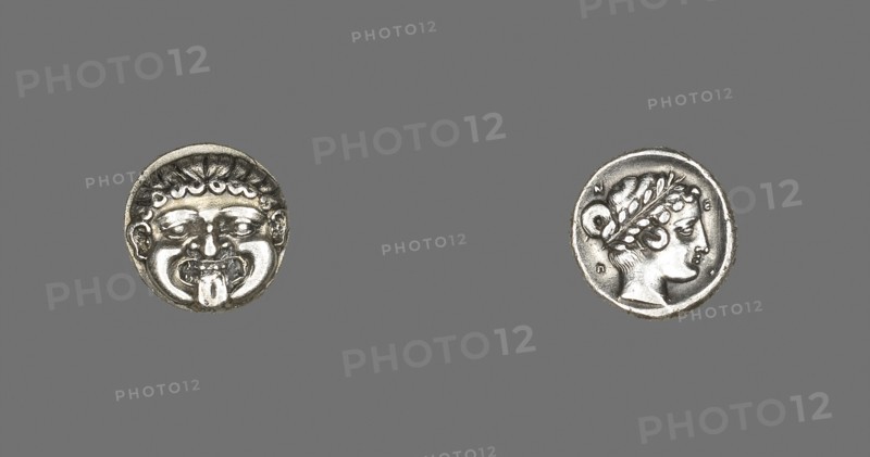 Drachm (Coin) Depicting the Gorgon Medusa, 411/356 BC, Greek, minted in Neapolis, ancient Macedon, Greece, Neapolis, Silver, Diam. 1.5 cm, 3.71 g