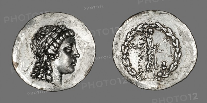 Tetradrachm (Coin) Depicting the God Apollo Gryneios, 189 BC or later, Greek, minted in Myrina, Aeolis, Asia Minor (modern Turkey), Greece, Silver, Diam. 3.6 cm, 16.23 g