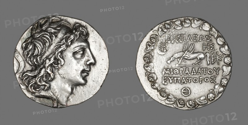 Tetradrachm (Coin) Portraying King Mithradates VI of Pontus and Bithynia, 90/89 BC, reign of Mithradates VI of Pontus and Bithynia (120–63 BC), Greek, Kingdom of Pontus (now northern Turkey), Greece, Silver, Diam. 3.1 cm, 16.87 g
