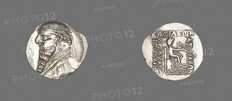 Drachm (Coin) Portraying King Mithridates II the Great of Parthia, about 123/88 BC, Reign of King Mithridates II of Parthia, Parthian, Khorasan, Silver, Diam. 2.1 cm, 4.25 g