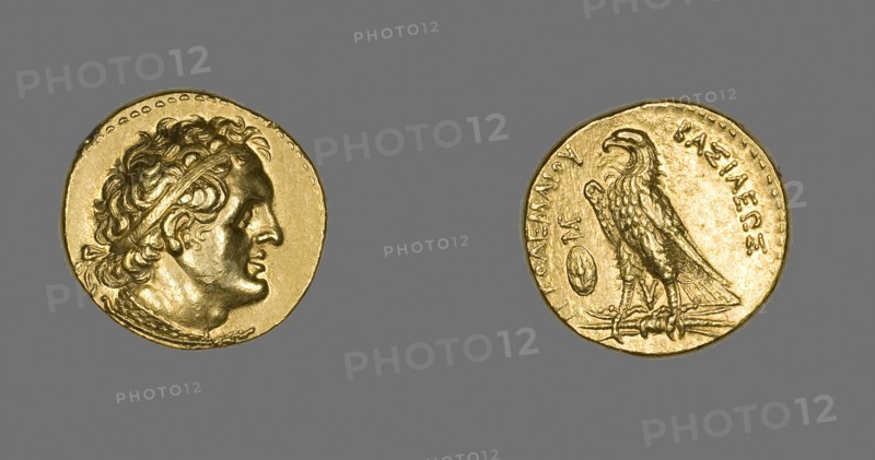 Pentadrachm (Coin) Portraying King Ptolemy I Soter, 285/247 BC, issued by King Ptolemy II Philadelphos, Greek, minted in Cyprus, Cyprus, Gold, Diam. 2.4 cm, 17.82 g