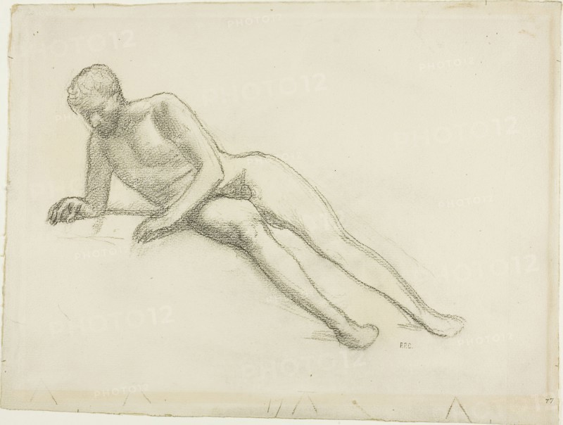 Reclining Male Nude, n.d., Pierre Puvis de Chavannes, French, 1824-1898, France, Charcoal on buff laid paper, 244 × 320 mm