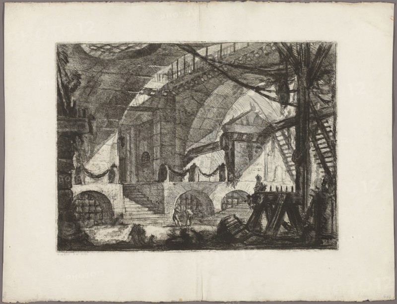 The Sawhorse, plate 12 from Imaginary Prisons, 1761, Giovanni Battista Piranesi, Italian, 1720-1778, Italy, Etching and engraving on heavy ivory laid paper, 408 x 550 mm (image), 414 x 556 mm (plate), 587 x 769 mm (sheet)