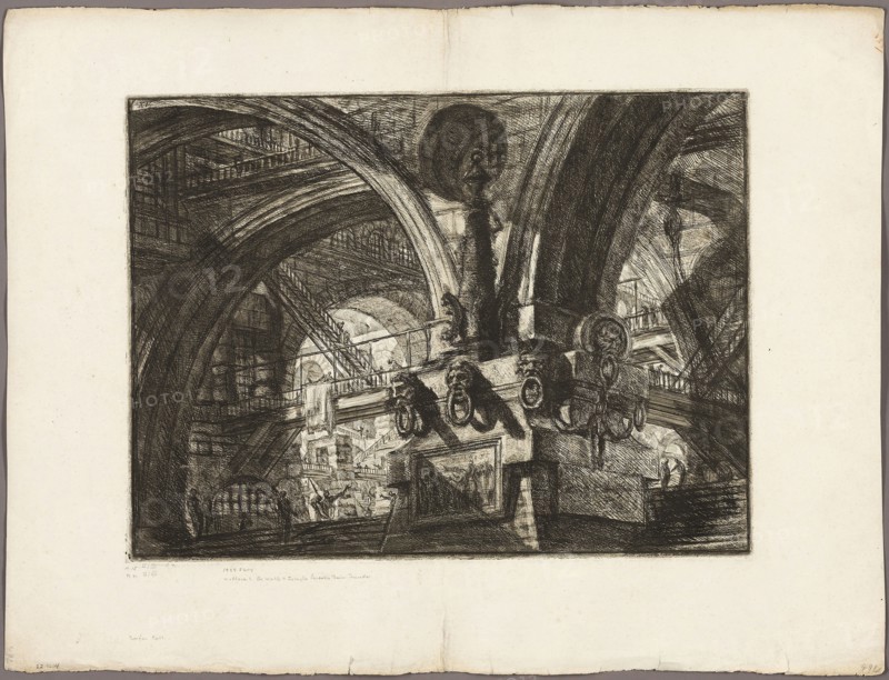 The Pier with a Lamp, plate 15 from Imaginary Prisons, 1761, Giovanni Battista Piranesi, Italian, 1720-1778, Italy, Etching and engraving on heavy ivory laid paper, 408 x 547 mm (image), 413 x 553 mm (plate), 590 x 778 mm (sheet)