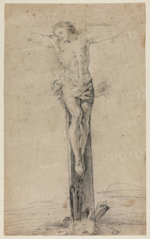 Christ on the Cross, n.d., Attributed to Sebastiano Conca, Italian, 1680-1764, Italy, Black chalk with touches of white chalk, on brown laid paper, 397 x 243 mm