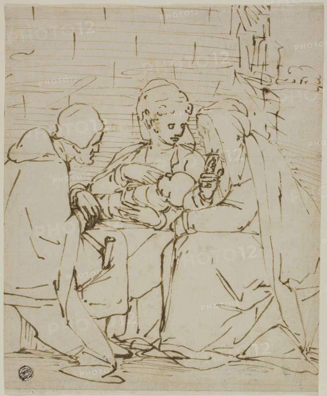Holy Family with Saint Anne, c. 1570, School of Luca Cambiaso, Italian, 1527-1585, Italy, Pen and brown ink on cream laid paper, 246 x 203 mm