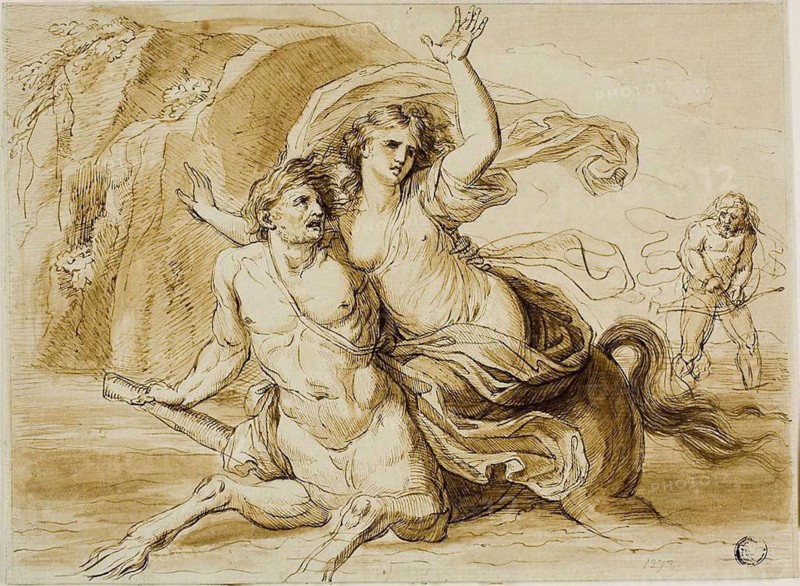 Rape of Deianira, n.d., Attributed to Giovanni Battista Cipriani, Italian, 1727-1785, Italy, Pen and brown ink with brush and brown wash, with traces of graphite, on ivory laid paper, 195 x 265 mm