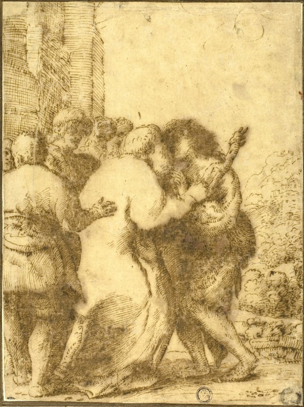 Return of the Prodigal Son, n.d., Unknown Artist, North Italian, 16th century, Northern Italy, Pen and iron gall ink on tan laid paper, laid down on brown laid card, 256 x 189 mm