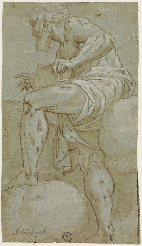 Standing Prophet Holding a Book, n.d., After Lattanzio Gambara, Italian, c. 1530-1574, Italy, Pen and brown ink with brush and brown wash, heightened with lead white (partly oxidized), on blue gray laid paper, laid down on ivory laid paper, 252 x 145 mm (max.)