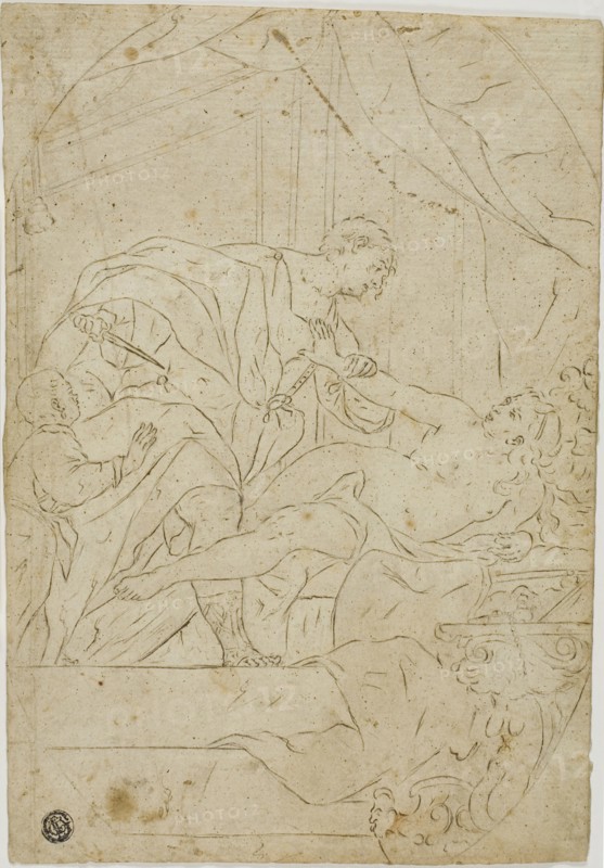 Rape of Lucretia, after 1700, After Giovan Gioseffo Dal Sole, Italian, 1654-1719, Italy, Pen and brown ink, over traces of black chalk, on tan laid paper, 274 x 193 mm