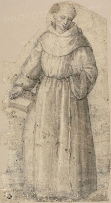 Saint Anthony of Padua (recto), Standing Monk (verso), 1540/75, Circle of Stefano dall’Arzere, Italian, c. 1515-1575/81, Italy, Pen and brown ink with brush and brown wash, over black chalk (recto) and charcoal with traces of white chalk (verso) on gray laid paper, partially laid down on tan laid paper, 405 x 230 mm (max.)