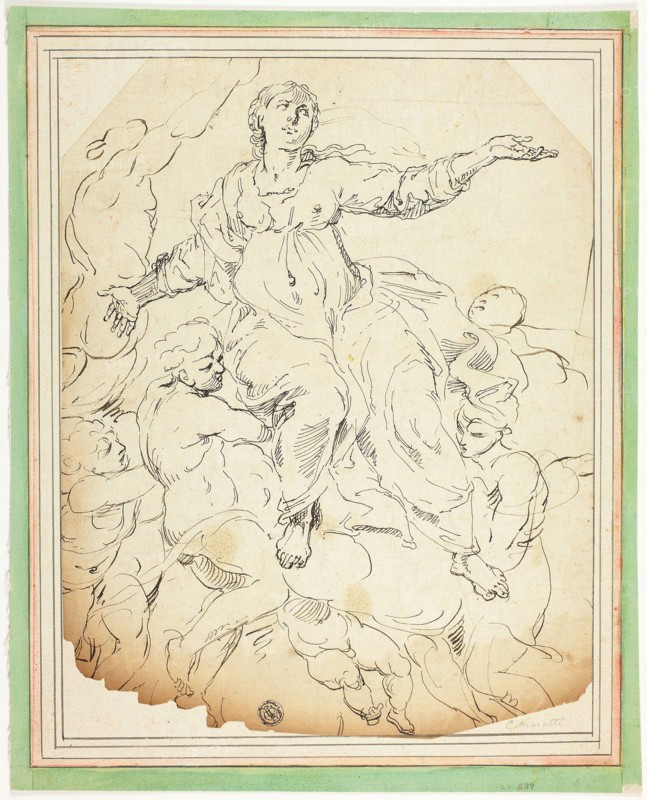 Assumption of the Virgin, n.d., After Carlo Maratti (Italian, 1625-1713), or possibly Raymond de Lafage (French, 1656-1690), France, Pen and brown ink on tan laid paper, laid down on ivory laid card, 267 × 209 mm