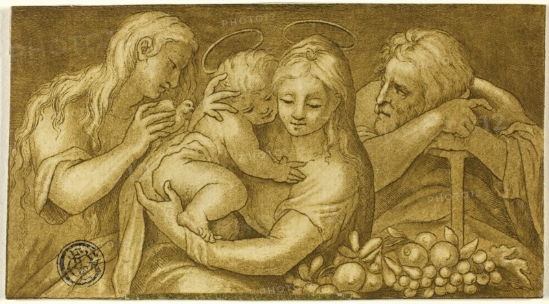 Holy Family with Mary Magdalene, late 18th century, After Francesco Mazzola, called Parmigianino, Italian, 1503-1540, Italy, Pen and brown ink with brush and brown wash, on cream laid paper, laid down on ivory laid paper, 62 x 113 mm
