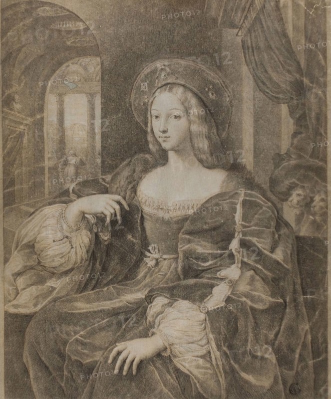 Joanna of Aragon, n.d., After Raffaello Sanzio, called Raphael, Italian, 1483-1520, Italy, Black chalk with red chalk, on ivory laid paper, verso brushed with heavy gray wash, 341 x 276 mm