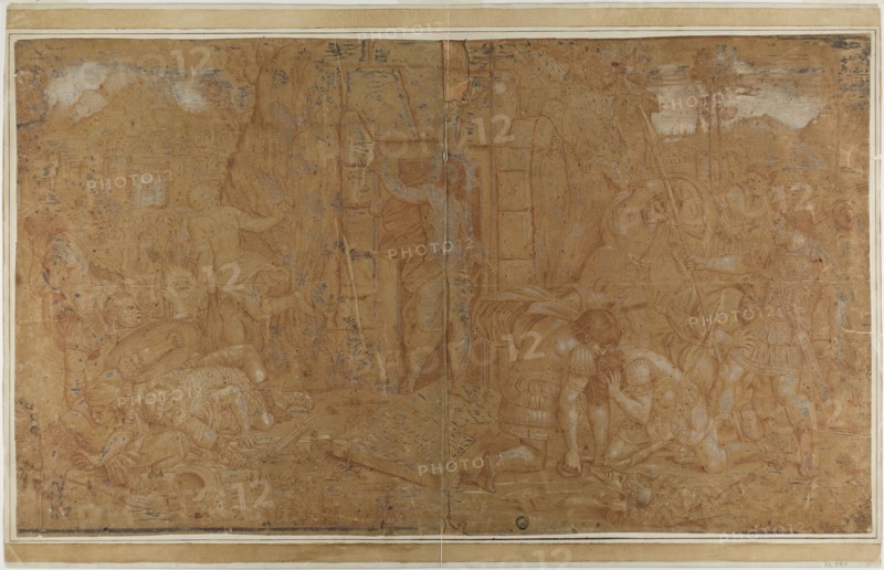 Resurrection, n.d., After workshop of Raffaello Sanzio, called Raphael, Italian, 1483-1520, Italy, Red chalk, heightened with lead white (partially discolored), on brown laid paper, laid down on ivory laid card, 382 x 657 mm (max.)
