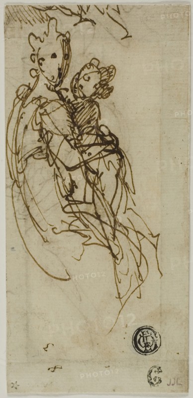 Seated Virgin and Child (recto), Seated Virgin and Child (verso), 1570/90, Bernardino India, Italian, 1528-1590, Italy, Pen and brown ink (recto and verso) on cream laid paper, 138 x 64 mm