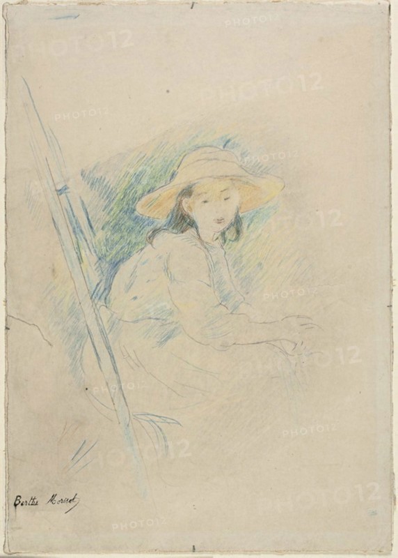 Seated Girl (Julie Manet), c. 1890, Berthe Morisot, French, 1841-1895, France, Colored pencils, over touches of graphite, on cream wove paper, laid down on cream wove paper, 315 × 228 mm