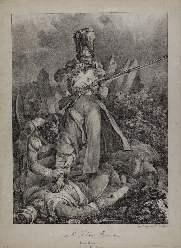 The French Soldier, 1818/19, Nicolas Toussaint Charlet, French, 1792-1845, France, Lithograph in black on cream wove paper, 458 × 339 mm (image), 544 × 401 mm (sheet)