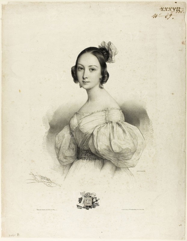 The Letter T from Le Miroir des Dames, ou nouvel alphabet français, 1834, Pierre Louis Henri Grévedon, French, 1776-1860, France, Lithograph in black on cream wove paper, 365 × 275 mm (image), 510 × 395 mm (sheet)