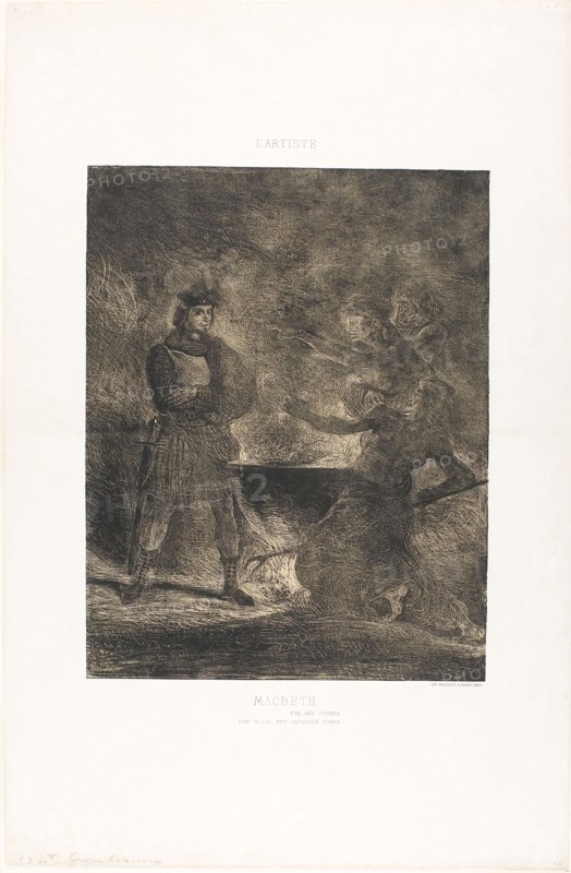 Macbeth and the Witches, 1825, Eugène Delacroix, French, 1798-1863, France, Lithograph from two stones in black and ivory on white wove paper, 322 × 250 mm (image), 545 × 353 mm (sheet)