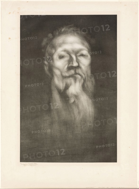 Portrait of Auguste Rodin, 1897, Eugène Carrière, French, 1849-1906, France, Lithograph in black from two stones on China paper, laid down on cream wove paper, 528 × 348 mm (image/primary support), 667 × 487 mm (secondary support)