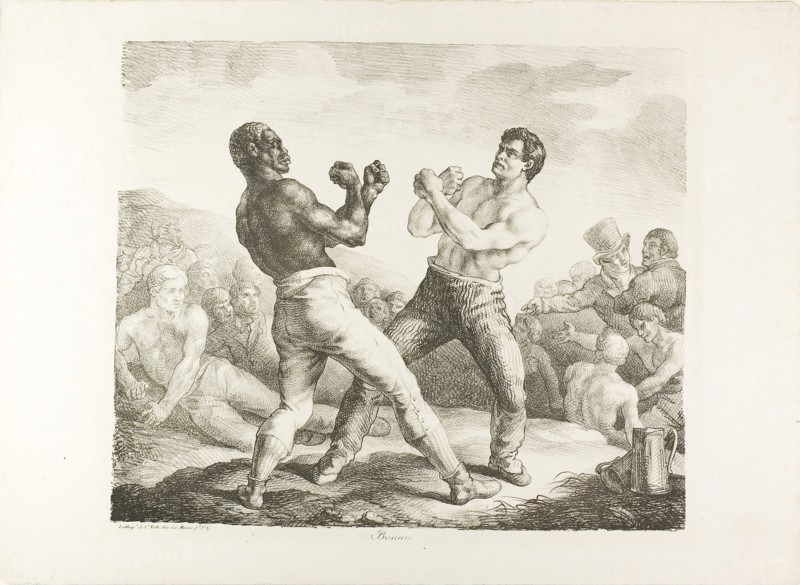 The Boxers, 1818, Jean Louis André Théodore Géricault (French, 1791-1824), printed by Charles Étienne Pierre Motte (French, 1785-1836), France, Lithograph in black on off-white wove paper, 352 × 417 mm (image), 430 × 588 mm (sheet)