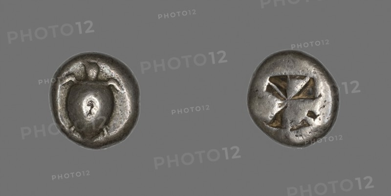 Stater (Coin) Depicting a Sea Turtle, 650/600 BC, Greek, Greece, Silver, Diam. 2 cm, 12.22 g