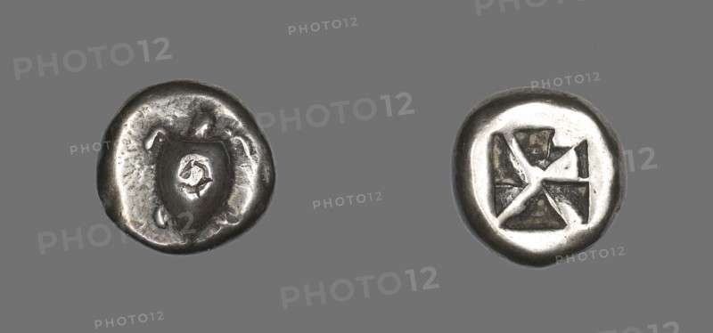Stater (Coin) Depicting a Sea Turtle, about 650/600 BC, Greek, Greece, Silver, Diam. 2 cm, 12.05 g