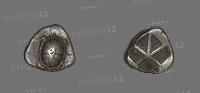 Stater (Coin) Depicting a Land Tortoise, 404/350 BC, Greek, minted in Aegina, Greece, Silver, Diam. 2 cm, 12.28 g