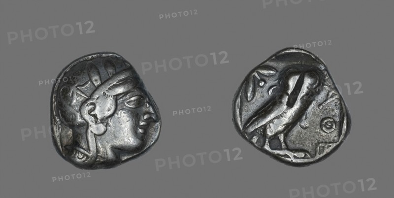 Tetradrachm (Coin) Depicting the Goddess Athena, 514/509 BC, Greek, minted in Athens, Athens, Silver, Diam. 2.4 cm, 16.87 g