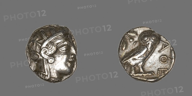 Tetradrachm (Coin) Depicting the Goddess Athena, about 490 BC, Greek, minted in Athens, Athens, Silver, Diam. 2.4 cm, 17.09 g
