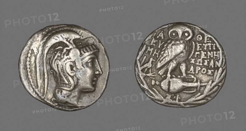Tetradrachm (Coin) Depicting the Goddess Athena, about 163 BC, Greek, Athens, Silver, Diam. 3 cm, 16.05 g