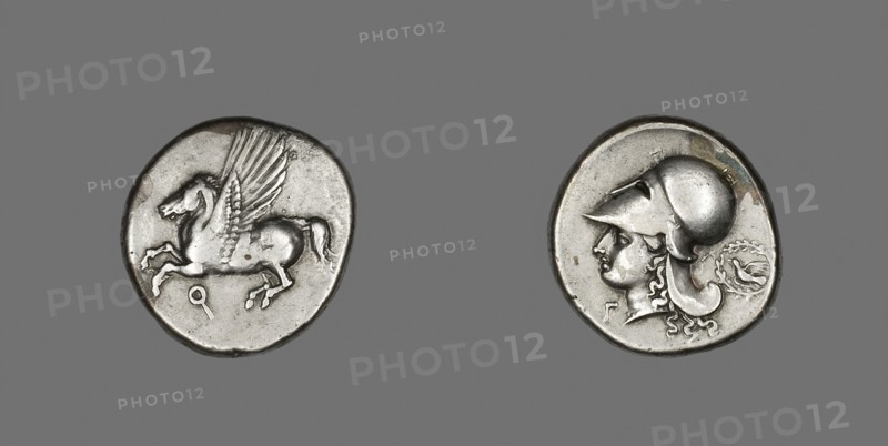 Stater (Coin) Depicting Pegasus, 350/338 BC, Greek, minted in Corinth, Corinth, Silver, Diam. 2.2 cm, 8.48 g