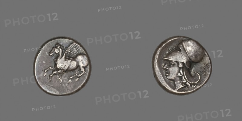Stater (Coin) Depicting Pegasus Flying, 4th/3rd century BC, Greek, Corinth, Corinth, Silver, Diam. 2 cm, 8.51 g