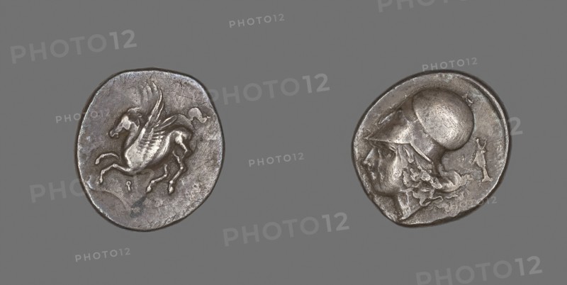 Stater (Coin) Depicting Pegasus Flying, 4th/3rd century BC, Greek, Corinth, Silver, Diam. 2.4 cm, 8.40 g