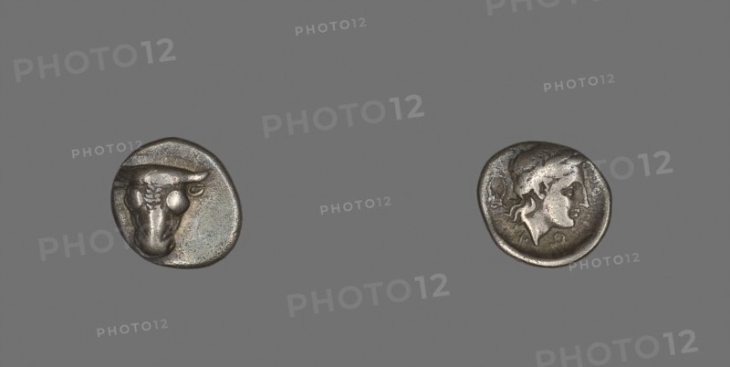 Hemidrachm (Coin) Depicting Bucranium, 355/346 BC, Greek, Greece, Silver, Diam. 1.5 cm, 2.63 g