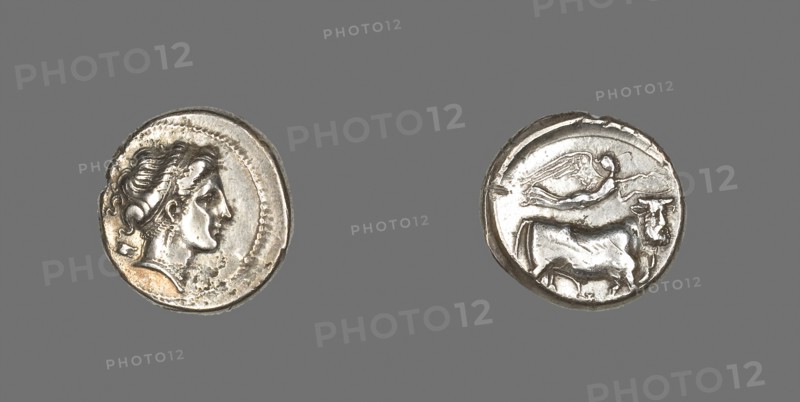 Stater Coin Depicting the Nymph Parthenope, 325/241 BC, Greek, minted in Neapolis (Naples), Campania, Italy, Naples, Silver, Diam. 2.1 cm, 7.28 g