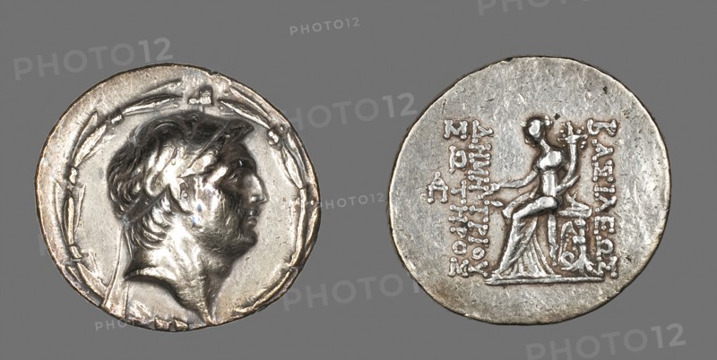 Tetradrachm (Coin) Portraying Demetrios I Soter, 162/150 BC, Reign of Demetrios I Soter, Greek, minted in Apamea (near modern Hama, Syria), Syria, Silver, Diam. 3.2 cm, 16.76 g