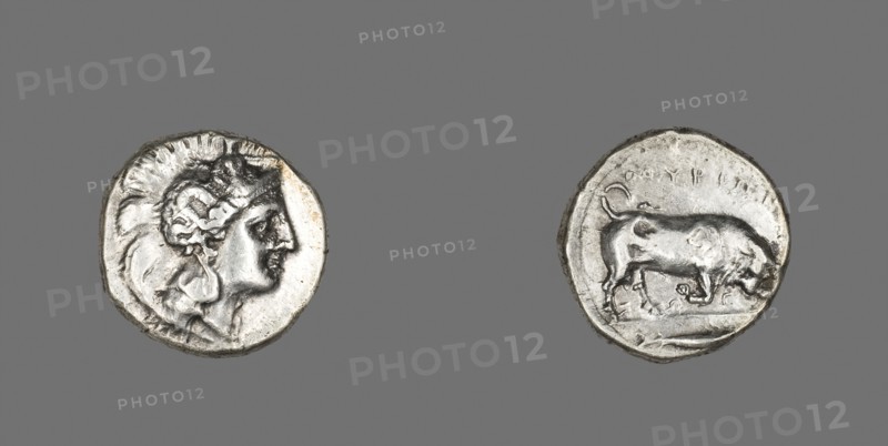Stater (Coin) Depicting the Goddess Athena, about 350/320 BC, Greek, Thurium, Silver, Diam. 2.1 cm, 7.70 g