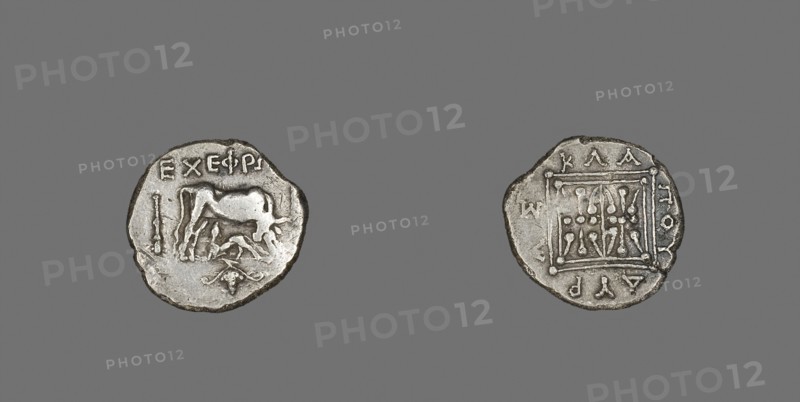 Coin Depicting Cow Suckling Calf, about 229/100 BC, Greek, Greece, Silver, Diam. 1.8 cm, 2.95 g