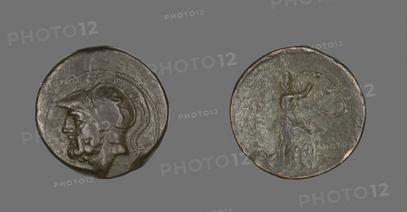 Coin Depicting the God Mars, about 282/203 BC, Greek, Calabria, Bronze, Diam. 2.6 cm, 14.15 g