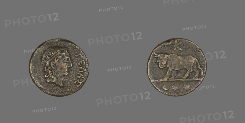Trias (Coin) Depicting the God Gelas, late 5th century BC, Greek, minted in Gela, Sicily, Gela, Bronze, Diam. 2 cm, 4.40 g