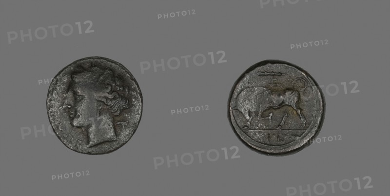 Coin Depicting the Goddess Persephone, 275/216 BC, Greek, Syracuse, Bronze, Diam. 2 cm, 5.43 g