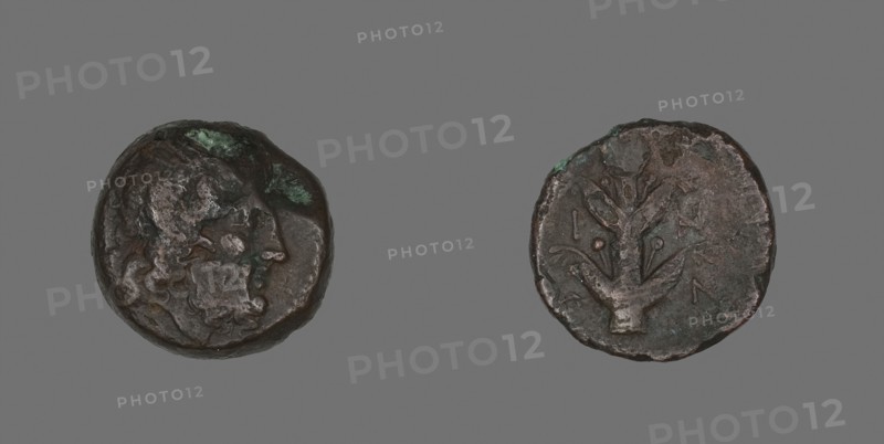 Coin Depicting the God Zeus Ammon, 247/221 BC, Greek, Cyrenaicia, North Africa, Cyrene, Bronze, Diam. 2.2 cm, 10.45 g