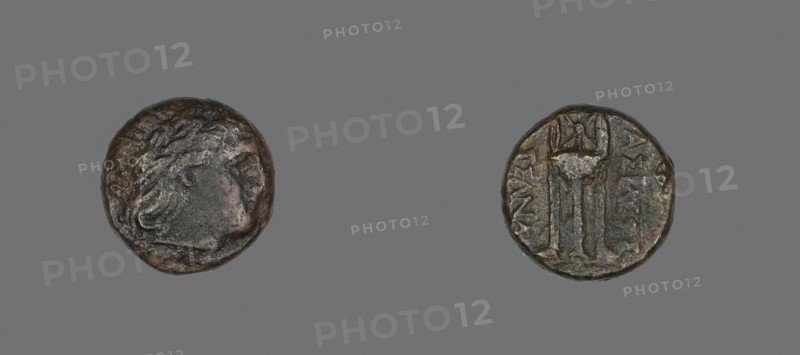 Coin Depicting the God Apollo, 316/297 BC, issued by Cassander, Greek, Greece, Bronze, Diam. 1.8 cm, 6.23 g